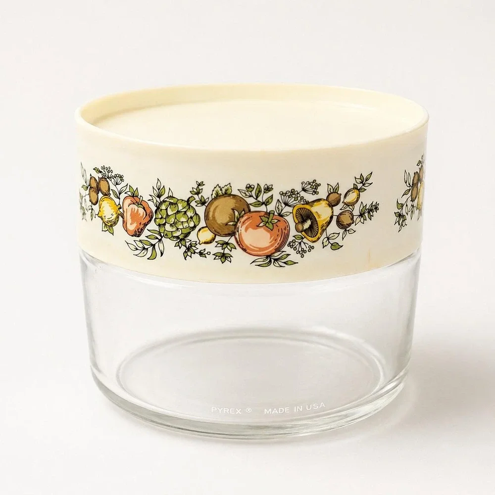 Vintage Pyrex Spice of Life Glass Canister, 1970s Retro Kitchen Storage